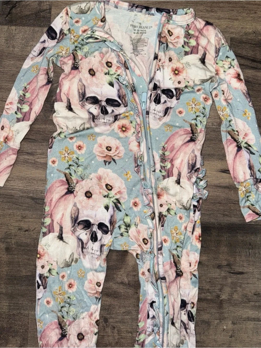 Posh Peanut Floral Skull Pumpkin Bamboo Ruffle Zippy 18-24M GUC